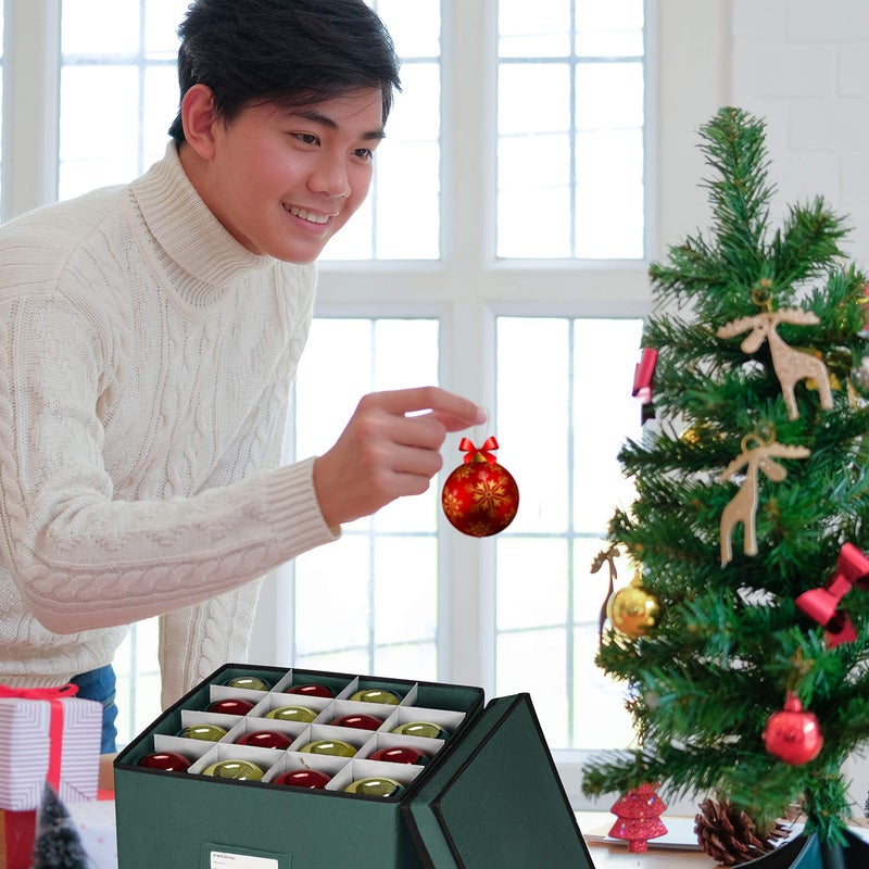 ProPik Christmas Ornament Storage Box, 4 Tier Holds Up to 64 Holiday Ornaments Decoration Balls, Storage Container with Dividers, Made with Durable 600D Oxford Polyester Material (Green) - Image 5